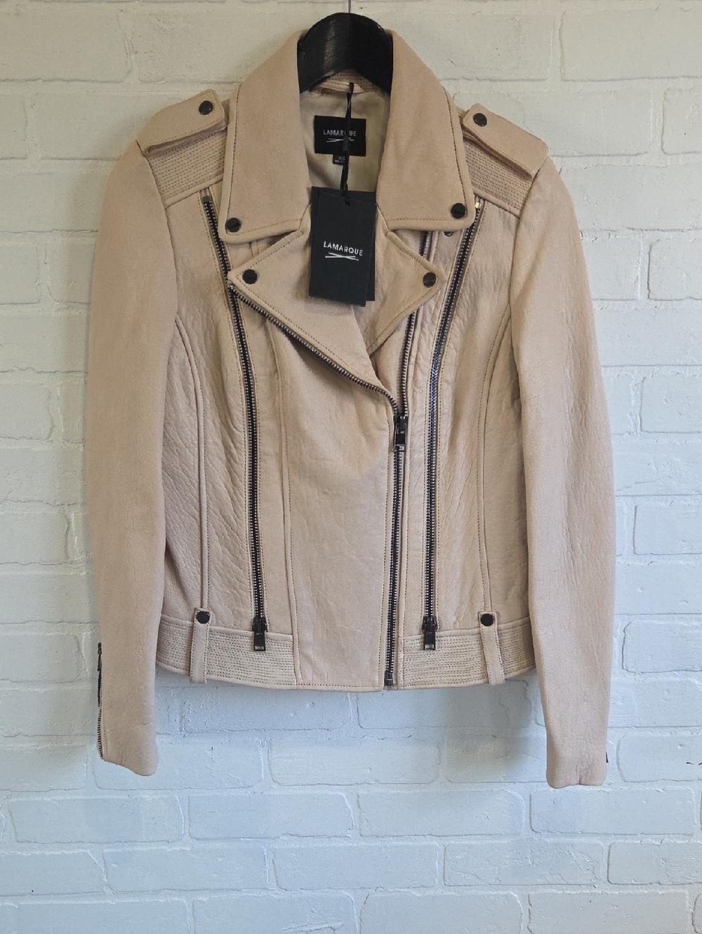 Lamarque Blush Leather Moto Jacket